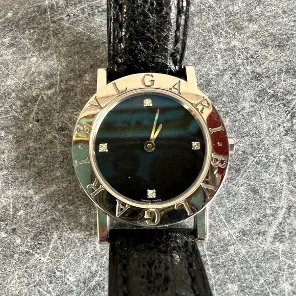 Bvlgari Diamond Black Face Stainless Steel & Black Leather Women's Watch BB26SL - Picture 12 of 13